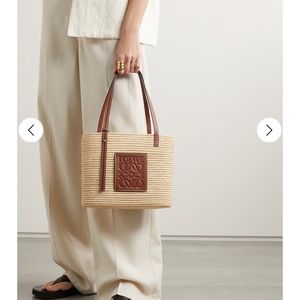 Loewe Ibiza small leather trimmed woven raffia tote!